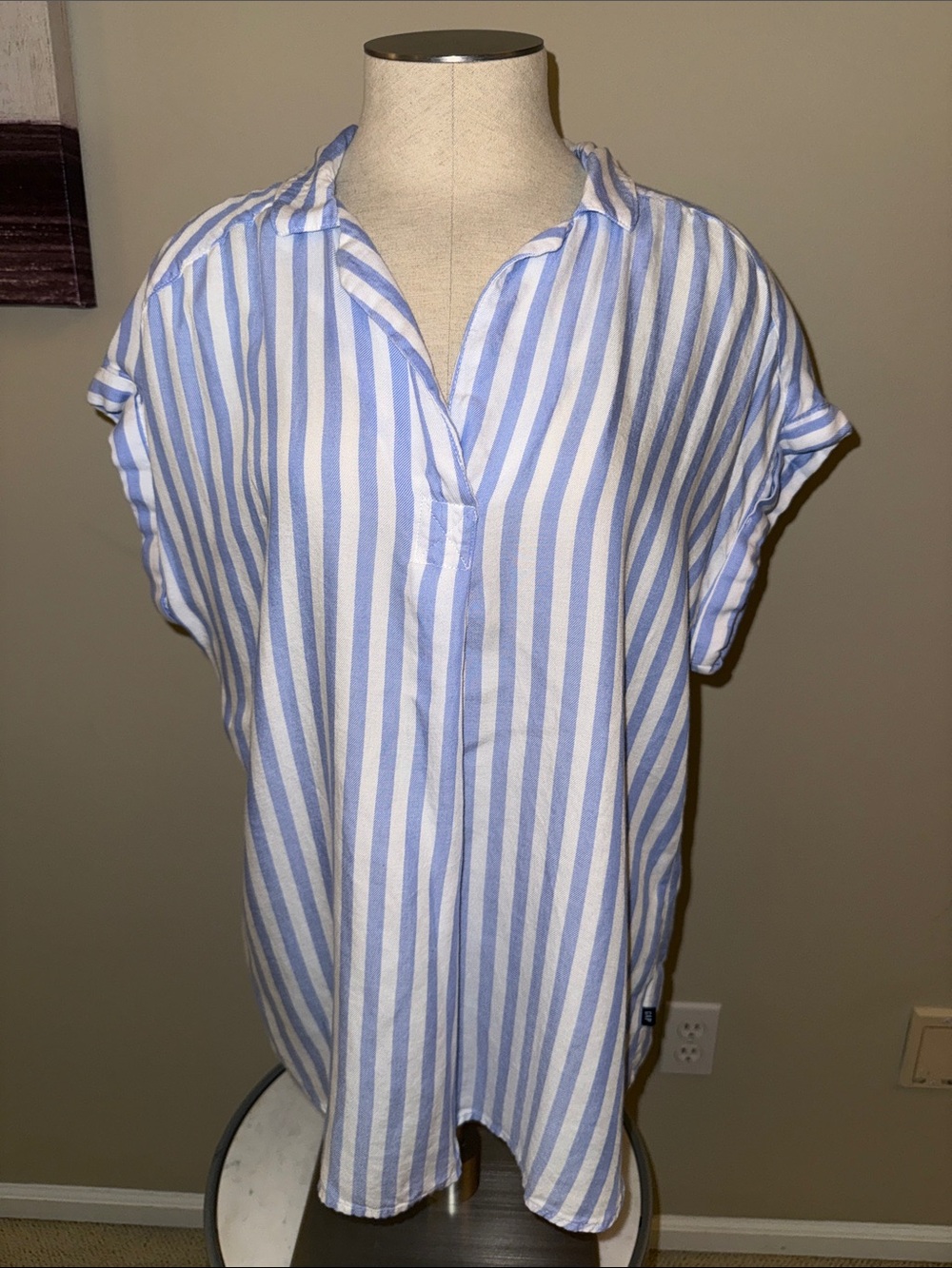 GAP Light Blue and White Striped V-Neck Tunic